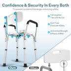 TABEKE Shower Chair for Inside Shower, Heavy Duty Shower Chair with Backrest & Padded Armrest, Height Adjustable Shower Bench, Shower Seat for Bathtub, Elderly and Disabled