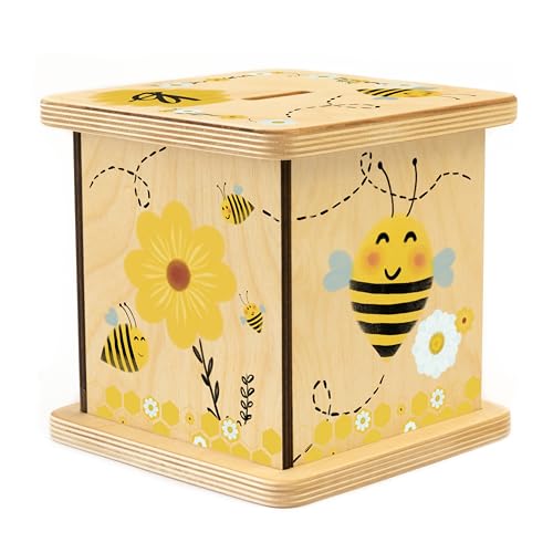 Wooden Piggy Bank for Kids and Adults, Personalized Gift Handmade in USA by BloomOwl, Custom Piggy Bank, Personalized Banks for Kids, Gifts for Baby Boys and Girls (Bee)
