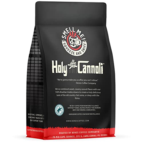 Bones Coffee Company Holy Cannoli Flavored Coffee Beans, Whole Bean Coffee Medium Roast Low Acid, Cannoli Flavor (12 oz)