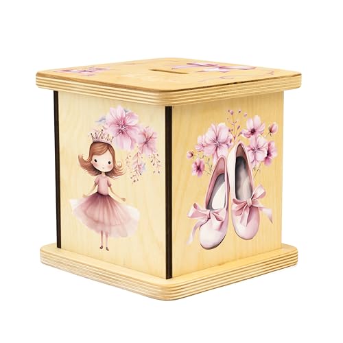 Wooden Piggy Bank for Kids and Adults, Personalized Gift Handmade in USA by BloomOwl, Custom Piggy Bank, Personalized Banks for Kids, Gifts for Baby Boys and Girls (Ballerina)