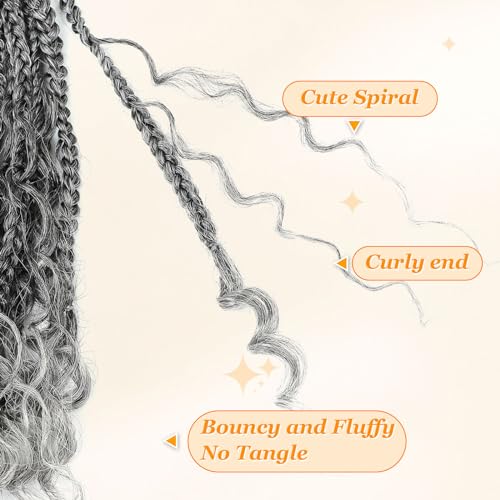 Goddess Box Braids Crochet Hair 10 Inch Boho Crochet Box Braids, 9 Packs Boho Box Braids Crochet Hair For Black Women Pre Looped Box Braids Crochet Hair (10Inch 9 Packs,TGrey)