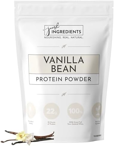 Just Ingredients Protein Powder | Vanilla Protein Powder Made with 100% Grass Fed, Non Denatured Whey | Four Different Protein Sources from Organic Whole Food Ingredients | 15 Servings | 22g Protein