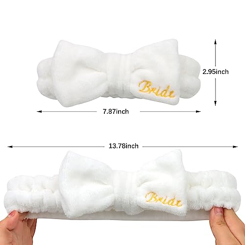 Semato Bachelorette Party Favor Set Bride Spa Headband 1 Pack Bride White Headband and 6 Pcs Bridesmaid Pink Headband Skincare Headbands for Women Cute Bow Head Bands Party Supplies