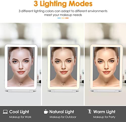 Rechargeable Travel Makeup Mirror 72 LED Lighted Makeup Mirror Travel Mirror Compact Slim LED Vanity Mirror with Lights Lighted Makeup Mirror with 3 Lighting Modes Dimmable Touch Screen (W1)