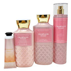 Bath and Body Works CHAMPAGNE TOAST Gift Bag Set - Body lotion - Shower Gel and Fine Fragrance Mist Plus a Shea Butter Hand Cream arranged inside a transparent gift bag