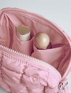Yarnic Quilted Makeup Bag Cosmetic Bag, Travel Toiletry Bag for Women, Cute Makeup Bag Organizer Baby Pink Puffer Makeup Pouch (M, Pink)
