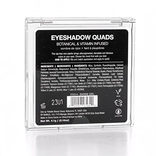Palladio Eyeshadow Quads Velvety Pigmented Blendable Matte, Metallic & Shimmer Finishes, Creamy Formula, Four Way Quad Eye Shadow Palette, Talc-Free (Girly)