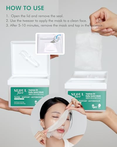DERMAL Seoul Face Teatree 3X Daily Quick Mask 36 Sheet – Korean Skincare Vegan Tencel Facial Masks - Calming, Soothing, Blemish Control Face Mask Sheets with Heartleaf Extract, Lactobacillus