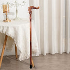 Hand Carved Wooden Walking Cane with Ergonomic Handle and Rubber Tip for Men and Women - Fashionable Unique Walking Stick for Seniors - 37 inch