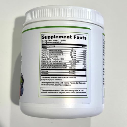 BlueEarth Company L-Arginine 5000mg + L-Citrulline 2000mg Complex Powder Supplement - Nitric Oxide Booster - Heart Health, Blood Flow, Energy & Endurance - 30 Servings (Berry Blend)