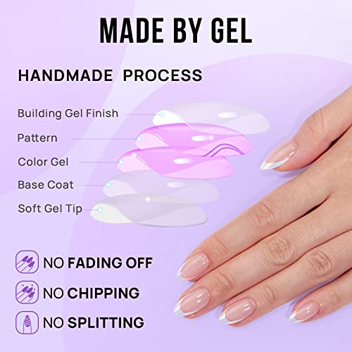 BTArtbox French Tip Press On Nails - White Press On Nails Almond, Short Fake Nails with Nail Glue, Fit Perfectly & Natural Reusable Stick on Nails in 16 Sizes, Mermaid