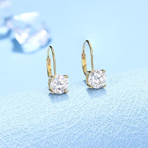Moissanite Earrings,1.0ct-2.0ct D Color Brilliant Round Cut Lab Created Diamond Earrings 18K White Gold Plated Sterling Silver Dangle Earrings Moissanite Leverback Drop Earrings