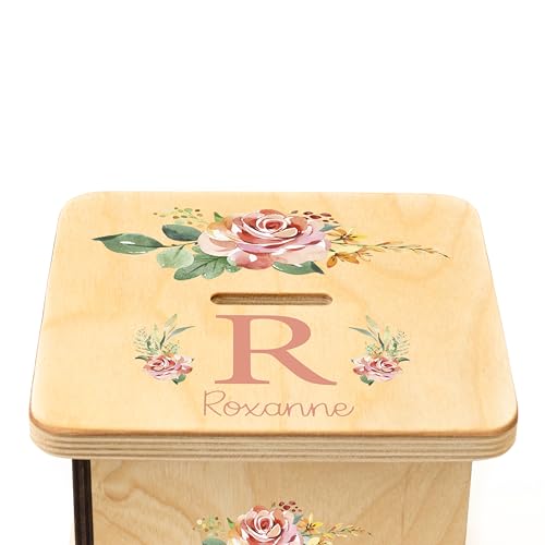 Wooden Piggy Bank for Kids and Adults, Personalized Gift Handmade in USA by BloomOwl, Custom Piggy Bank, Personalized Banks for Kids, Gifts for Baby Boys and Girls (Elephant- Coral)