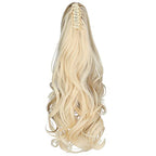 FELENDY Ponytail Extension Claw 18" 20" Curly Wavy Straight Clip in Hairpiece One Piece A Jaw Long Pony Tails for Women Ash Blonde Mix Light Bleach Blonde