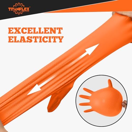 TitanFlex Heavy Duty Nitrile Gloves, 6 Mil Orange Raised Diamond Texture, Mechanic Disposable Gloves Latex Free Powder Free