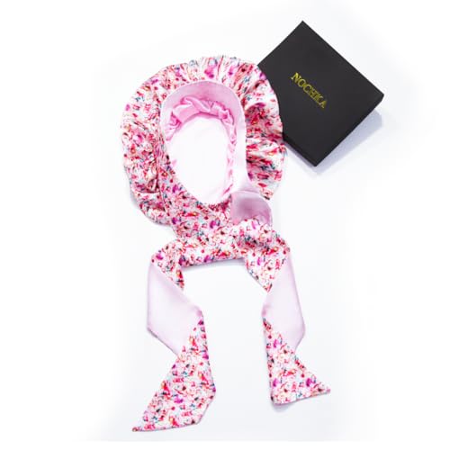 Floral 100% Pure Silk Hair Bonnet Luxurious Reversible Wonder Loop Mulberry Silk for Curly Hair - Ultimate Sleeping Companion with Ties for Women