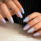 Semi Cured Gel Nail Strips - 28 pcs UV Gel Nail Stickers for Women, Work with Any UV Lamp, Long Lasting Gel Nail Wraps, Includes Prep Pads, Nail File & Wood Stick (Orchid Purple)