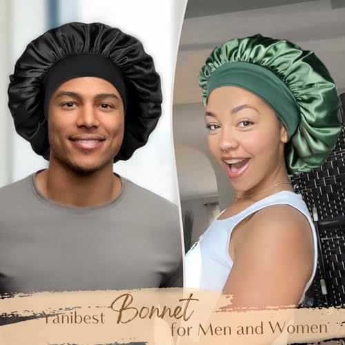 YANIBEST Bonnet for Men Hair Bonnet for Sleeping Double Layer Satin Bonnets for Black Women Curly Hair Braids