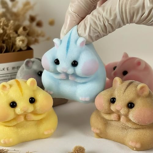 6-Pack Handmade Taba Squishy Hamster Toy, Cute Squishy Hamster Fidget Toy, Realistic Hamster Toy, Soft Silicone Mochi Furry Toy, Stress Relief Gift for Adults & Kids, Sensory Anxiety Plushie(6 colors)