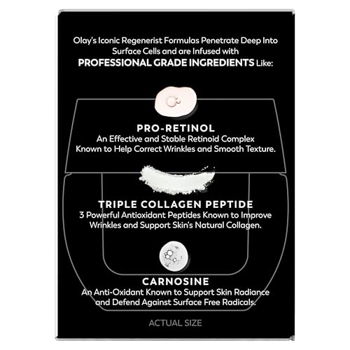 Olay Retinol Night Cream for Women, Anti-Aging Face Moisturizer, Fragrance-Free, Non Greasy - Anti-Wrinkle, Smooth Fine Lines, Hydrating Skin Care - Triple Collagen Cream, Peptide, Niacinamide, 1.7oz
