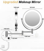 Gospire 8.5" Wall Mounted Lighted Magnifying Mirror, 1X/10X Double-Sided Magnification Round LED Cosmetic Vanity Bathroom Mirror Extendable Arm 360° Swivel for Shaving Makeup