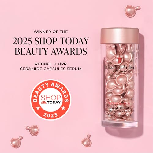 Elizabeth Arden Retinol + HPR Ceramide Rapid Skin Renewing Anti-Aging Face Serum Capsules, Fine Lines & Wrinkles Treatment with Peptides, Vitamin E, & Niacinamide, 30 Count