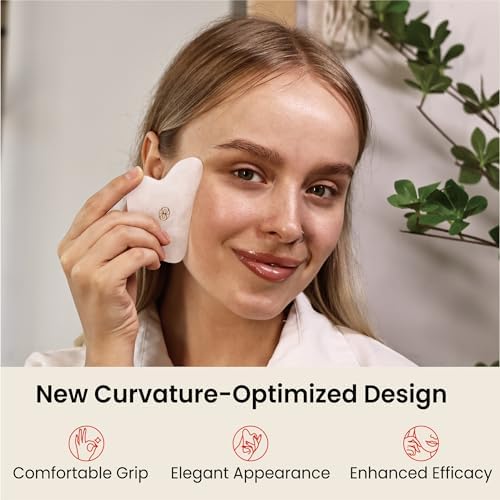 Rena Chris Gua Sha Facial Tools-Fuller, Ergonomic White Jade Gua Sha Stone for Face Massage,Jawline Sculpting and Puffiness Reducing,Skin Care Massager(White)