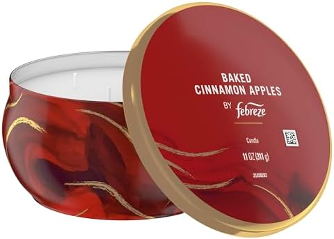 Febreze Scented Candle, Baked Cinnamon Apples Scent, 11 oz 4 Wick Candle, Single Pack