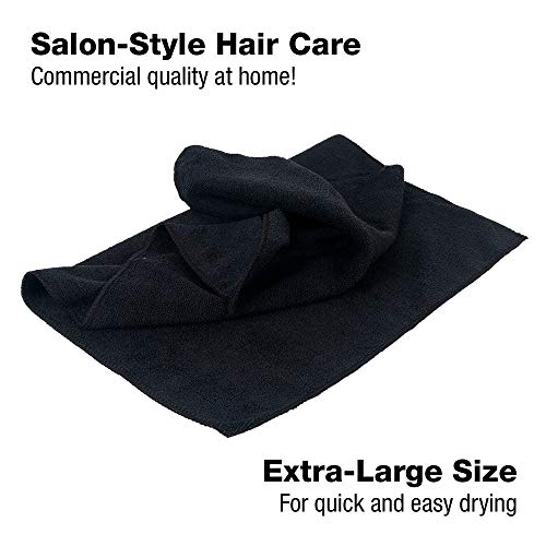 Eurow Microfiber Salon Towels – Bleachproof, Ultra Absorbent & Quick Drying – Soft, Lightweight & Durable for Hair Styling, Beauty, Barber & Spa Use, 16 x 29 Inches, 10-Pack, Black