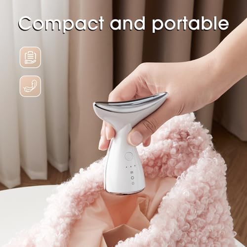 Face & Neck Massager | White LED Red-Light-Therapy-for-Face and Neck, Red Light Therapy Wand, 3 Color Led Face Neck Massager for Skin Care