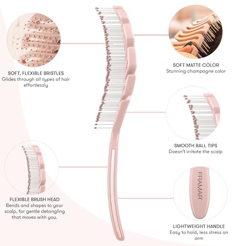 FRAMAR Vented Hair Brush For Thick Hair,Wet Hair Brushes For Women, Flex Wet Hair Brush Detangler, Hairbrush For Women, Hair Brush For Blow Drying