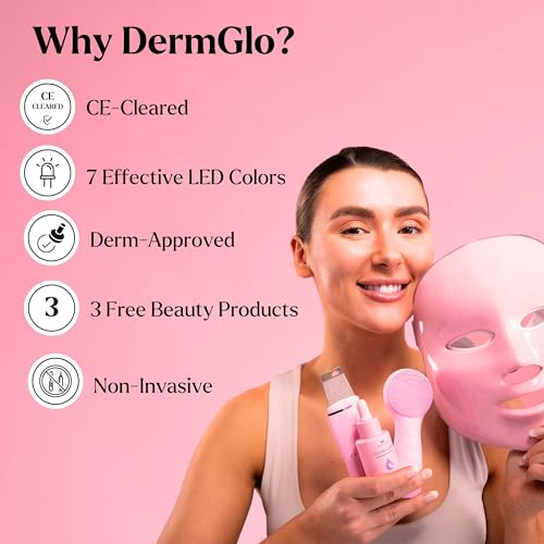 LED Face Mask Light Therapy Premium Spa Kit (4 Pcs) - With Ultrasonic Scrubber, Ultrasonic Brush & Green Tea Serum - 7 Colors (Blue & Red) Light Therapy Mask -Spa Light Therapy Facial For Rejuvenation