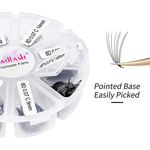 Premade Fans Eyelash Extensions 1000pcs Promades Eyelash Volume Lash Extensions Pointed Base Loose Fans Premade Lash Extensions Fans Handmade Pre Made Volume Lashes Mix (8D-0.07C, 9-16mm)