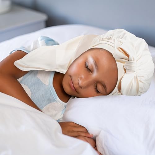 Lolalet Kids Bonnets for Girls, Long Silk Bonnet for Sleeping Kids Satin Bonnet Cap with Tie Band for Dreadlocks Braid Afro Curly Hair -2 PCS, Star & Gold