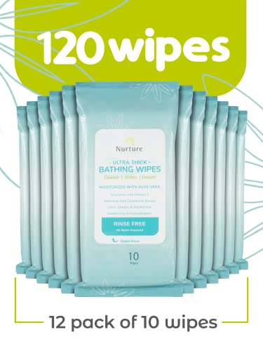 Nurture Valley XL Ultra Thick Body Wipes for Adults w/Aloe | 120 Extra Large Disposable Cloth, Waterless Shower Bath Wipe for Women, Men & Elderly