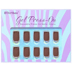 BTArtbox Press on Nails Short Square - Dark Brown Nails with Glossy French Tips in a Matte Finish, Soft Gel Fake Nails Glue On Nails in 16 Sizes for Gift, Coffee Toffee