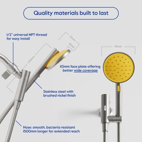 hai Smart Shower Head, Bluetooth Handheld Water Saving Showerhead with Adjustable High Pressure to Spa-Like Mist, Stainless Steel, Easy Installation, Customizable LED Lights, Citron, 2.5 GPM