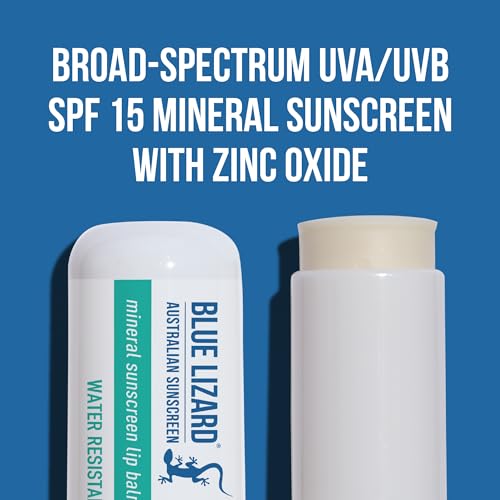 Bundle of BLUE LIZARD Sensitive Mineral Sunscreen with Zinc Oxide Sensitive, SPF 50 5 Fl Oz + 3-Pack Blue Lizard Mineral SPF 15 Lip Balm:Natural Coconut Flavor, Each Tube 0.13 oz.