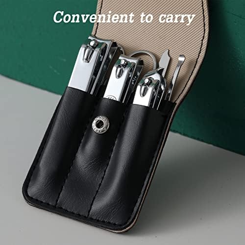 Nail Clipper Set, 6 Pcs Toenail Clippers, Stainless Steel Fingernail Clipper, and PU Leather Manicure Set, Gift Ideas (Black)