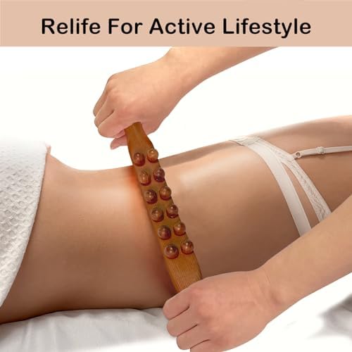 Wood Therapy Massage Stick, 2 in 1 Double Row 12 Beads Maderoterapia Kit Wood Gua Sha Massage Tool, Wooden Gua Sha Lymphatic Drainage Massager Tool for Body Shaping