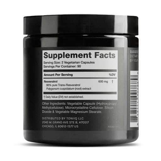 Ultra High Purity Resveratrol Capsules - 98% Trans-Resveratrol - Highly Purified and Highly Bioavailable - 180 Caps Reservatrol Supplement