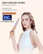 Mini Curling Iron Wand for Short Hair, Ukliss Travel Friendly Dual Voltage Mini Hair Curler, Ceramic Curling Wand for Versatile Styling, Portable and 60 Mins Auto-Off, 5 Heat Settings, Pink 1/2 inch