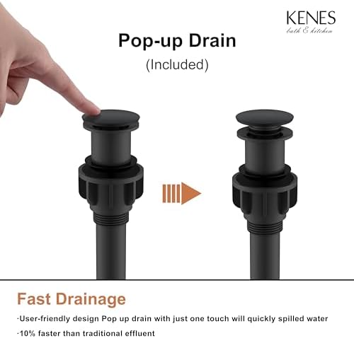 KENES Matte Black Bathroom Faucet Single Handle Tall Vessel Sink Faucet Vanity Bathroom Faucet Basin Mixer Tap with Water Supply Hose and Pop Up Sink Drain, LJ-9031A-2