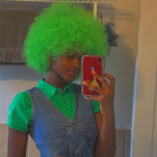 G&T Wig 70s Afro Green Wigs for Women Glueless Wear and Go Wig Costume Cosplay Disco Funny Wigs Heat Resistant Bouncy Wigs Short Afro Kinky Curly Wigs for St. Patrick's Day Party(Green)