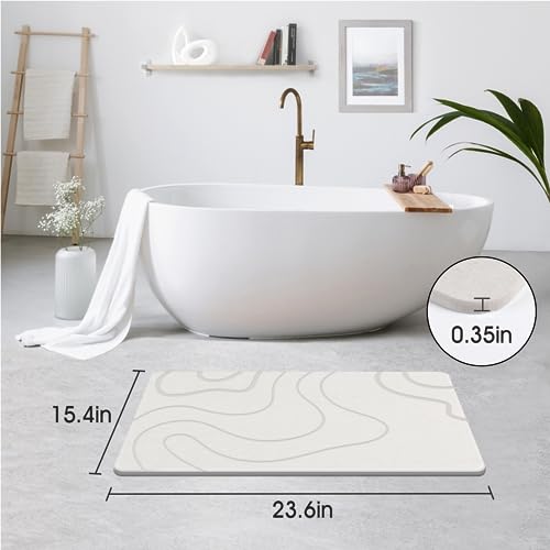 ZIKIBL Stone Bath Mat Diatomaceous Earth Shower Mat Non-Slip Super Absorbent Diatomite Stone Mats for Bathroom Floor/Ktichen Cuonter Quick-Drying Easy to Clean Light White