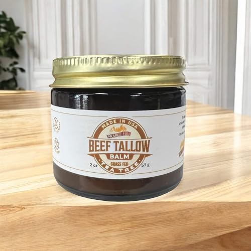 Beef Tallow Balm - 2 oz - Organic Grass Fed and Finished Tallow- Made in USA - Moisturizing Skin Care Tea Tree