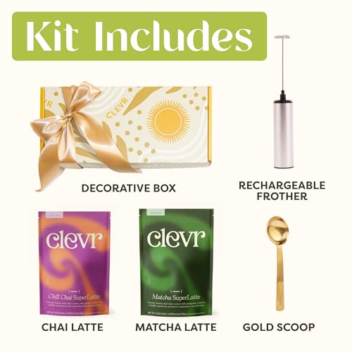 Clevr Blends Chai Tea and Ceremonial Grade Matcha Green Tea Powder, Instant Superfood Latte Bundle with Oat Milk, Lions Mane, Reishi Mushroom, Coconut Cream, Ashwagandha, Includes Frother & Spoon