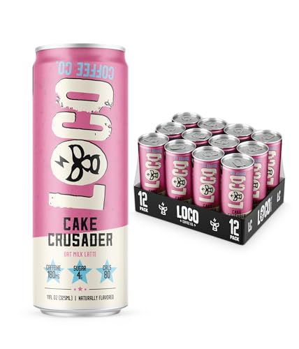 Loco Coffee Cake Oat Milk Latte Cold Brew Coffee [Cake] 11 Ounce Can, 12 Count | Medium Roast, 180mg Caffeine | Gluten Free and Dairy Free | Low Sugar, Low Calorie Iced Coffee