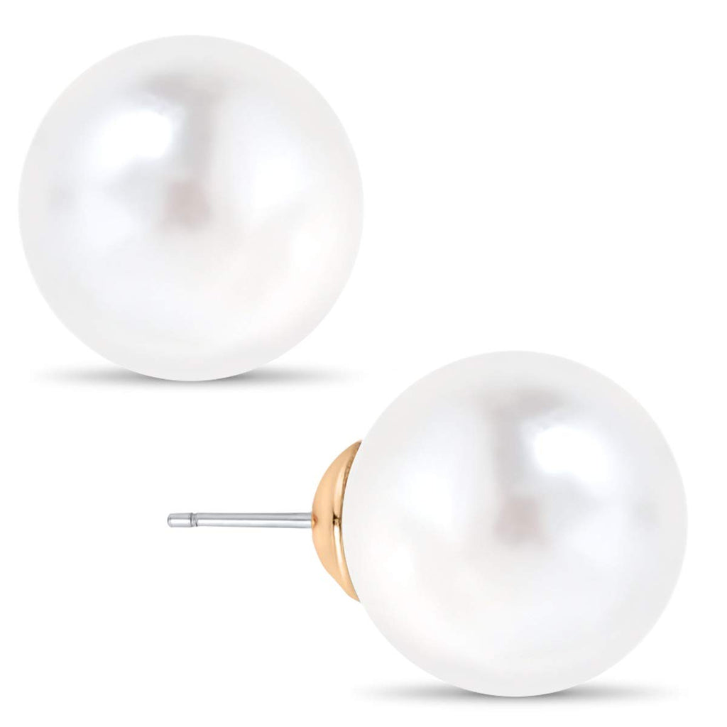 Large Pearl Earrings for Women Studs - Big Faux White Pearl Stud Earrings