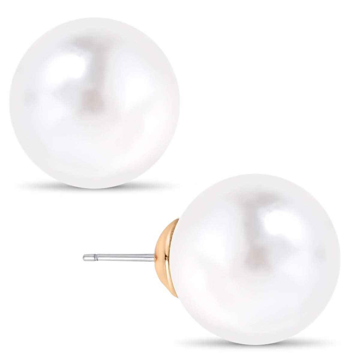 Large Pearl Earrings for Women Studs - Big Faux White Pearl Stud Earrings
